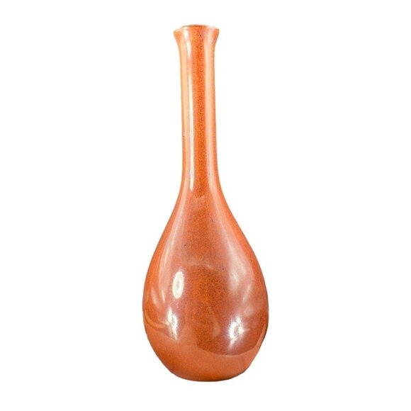 Vintage Japanese Ceramic Bud Vase Vessel Rusty Orange Glaze Ceramic Vase Decor - Picture 1 of 12